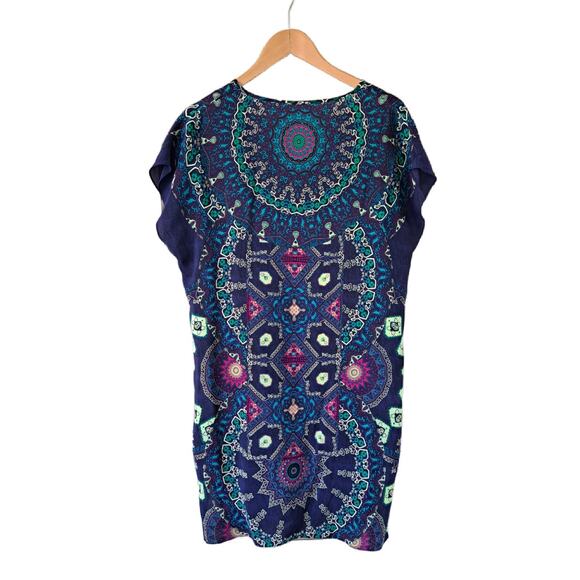 Anthropologie Maeve Silk Medallion Mini Caftan Tunic Dress Size Small Blue Multi - Picture 11 of 11